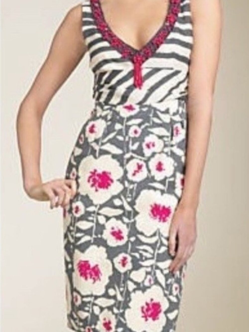 Vintage Nanette Lepore Beaded Silk Linen Blend Dress
